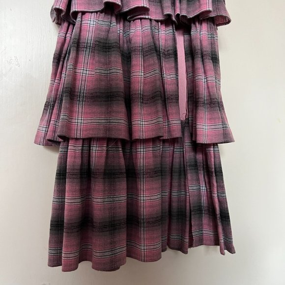 Pink Plaid Smock Bodice Drop Waist Midi / Maxi Ruffle Dress Size 0 - NWT - Picture 3 of 10